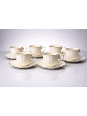 Mikasa Japan 1980s L9776 Spunsilk Ivory Teacups Saucers Set of 6, 3.5x3”